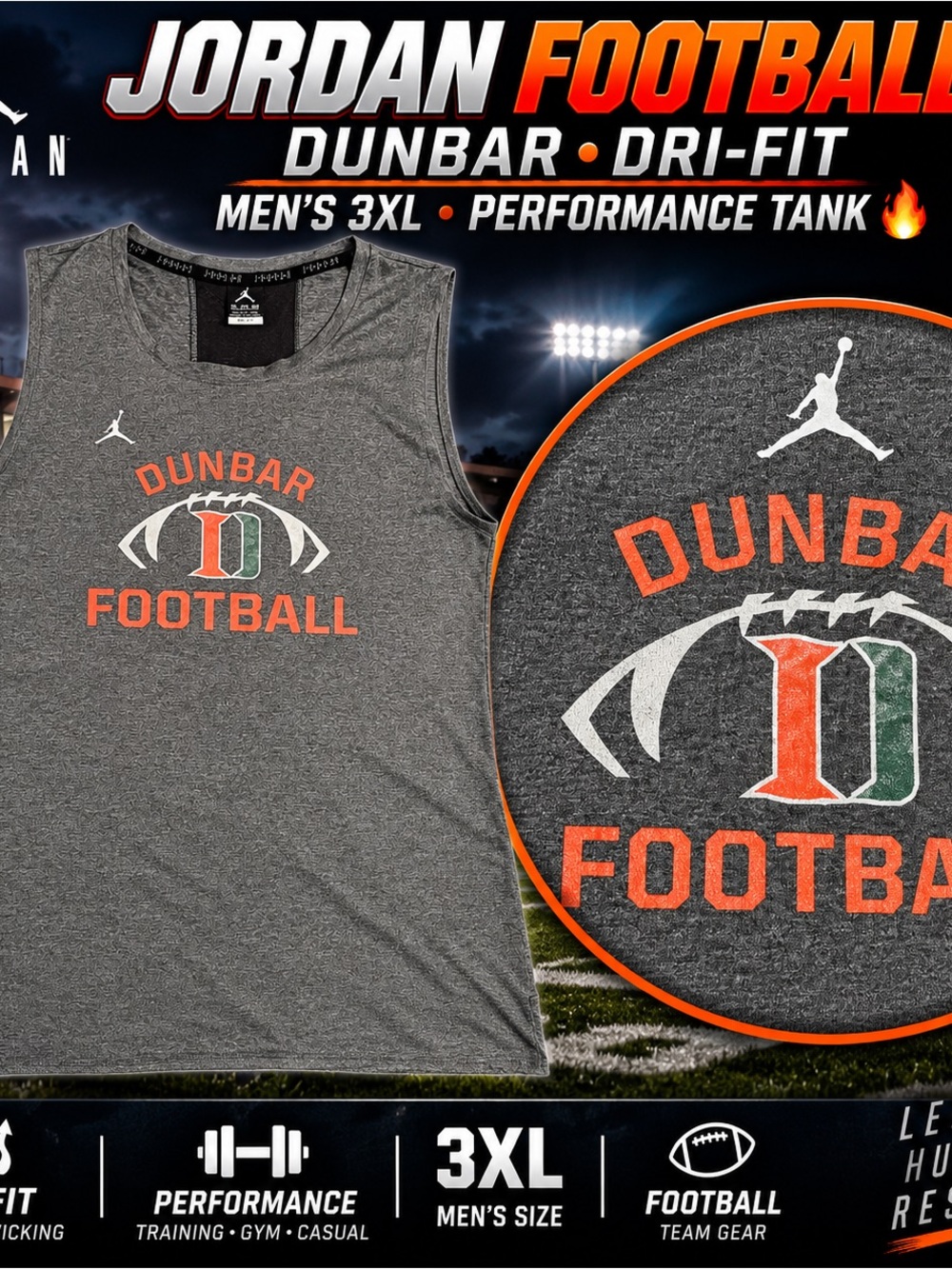 Jordan Dri-FIT Dunbar Football Tank Top Men’s 3XL Gray Sleeveless Training